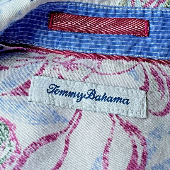 Tommy Bahama Extra Large Reverse Print Camp Shirt Tencel Cotton Tropical Leaf - Picture 6 of 13